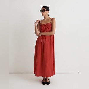 Madewell Poplin Ruffle A-Line Midi Dress Medium Women’s Bandana Red NWT